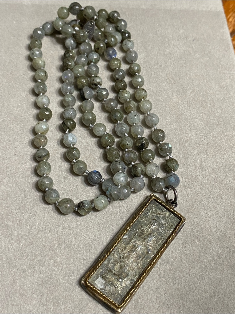 Labradorite Necklace with Rectangular Thai Buddha Stone Pendant